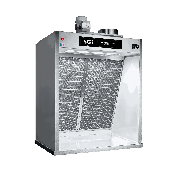 Hotte Compacte SGI Pastry, double filtration inox, hauteur installation 2,80 m, usage professionnel Hotte aspirante SGI Pastry Compacte inox 1m, double filtration, optimisation de l’espace en laboratoire