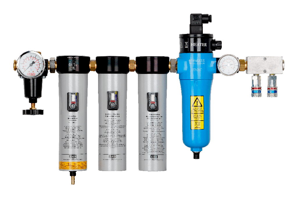 Réchauffeur d'air "A55TH" avec thermomètre + Kit filtre 103 PREP ( 3 cartouches ) + Régulateur d'air  - entrée Euro - double sortie d'air avec 2 coupleurs Euro eSafe - 220 volt