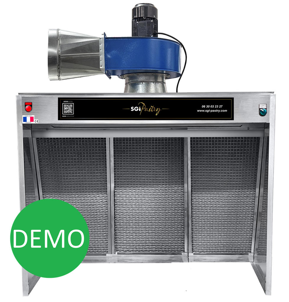 Hotte 1500 DELUXE alimentaire 1.5m - Double filtration - Cadres tout inox Nouvelle Génération - Triphasée - Démonstration incluse