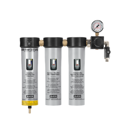 [157420P] FILTRES SATA 103 - 3 Niveaux de Filtration : Filtres Bronze  +  Fin  + Charbon actif.  Manomètre régulateur de pression  + Coupleur Euro eSafe + Sata Filter inclus